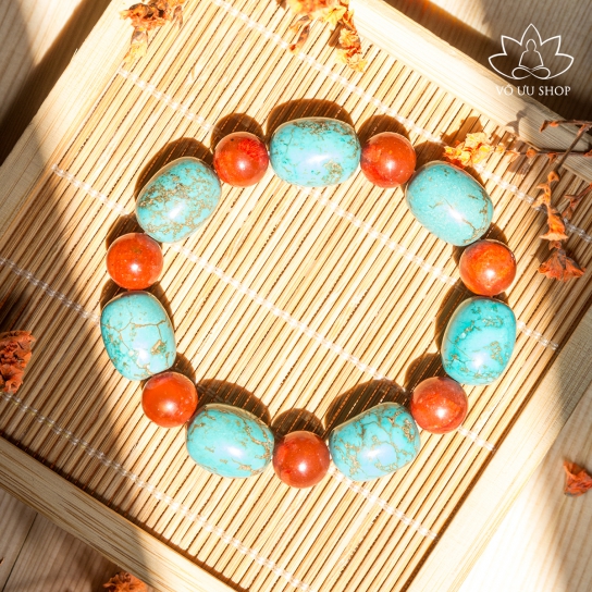 Chuỗi Mala trừ tà Lu thống Turquoise và San hô Đỏ thiên nhiên